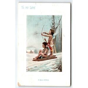 Valentines Day Postcard Tuck To My Love Cupids Shoot Arrow Snow Sled Fantasy 133